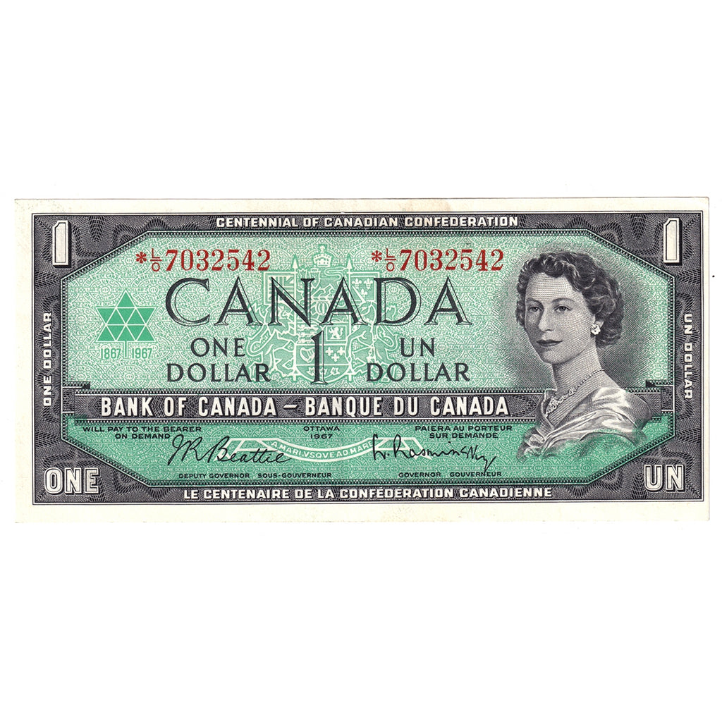 BC-45bA 1967 Canada $1 Beattie-Rasminsky, *L/O, EF-AU (EF45)