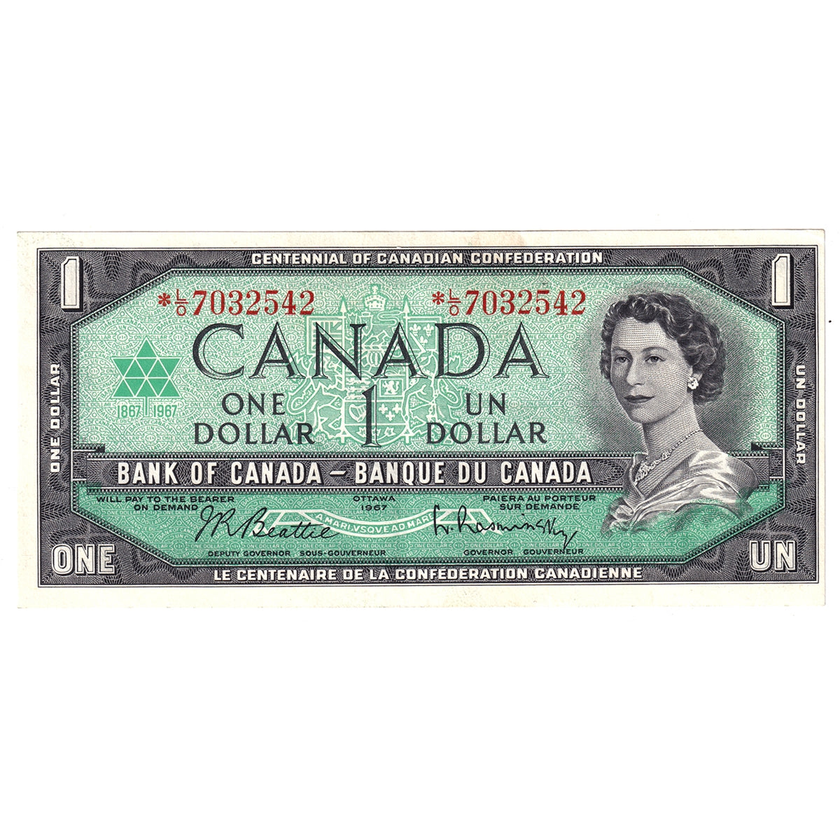 BC-45bA 1967 Canada $1 Beattie-Rasminsky, *L/O, EF-AU (EF45)