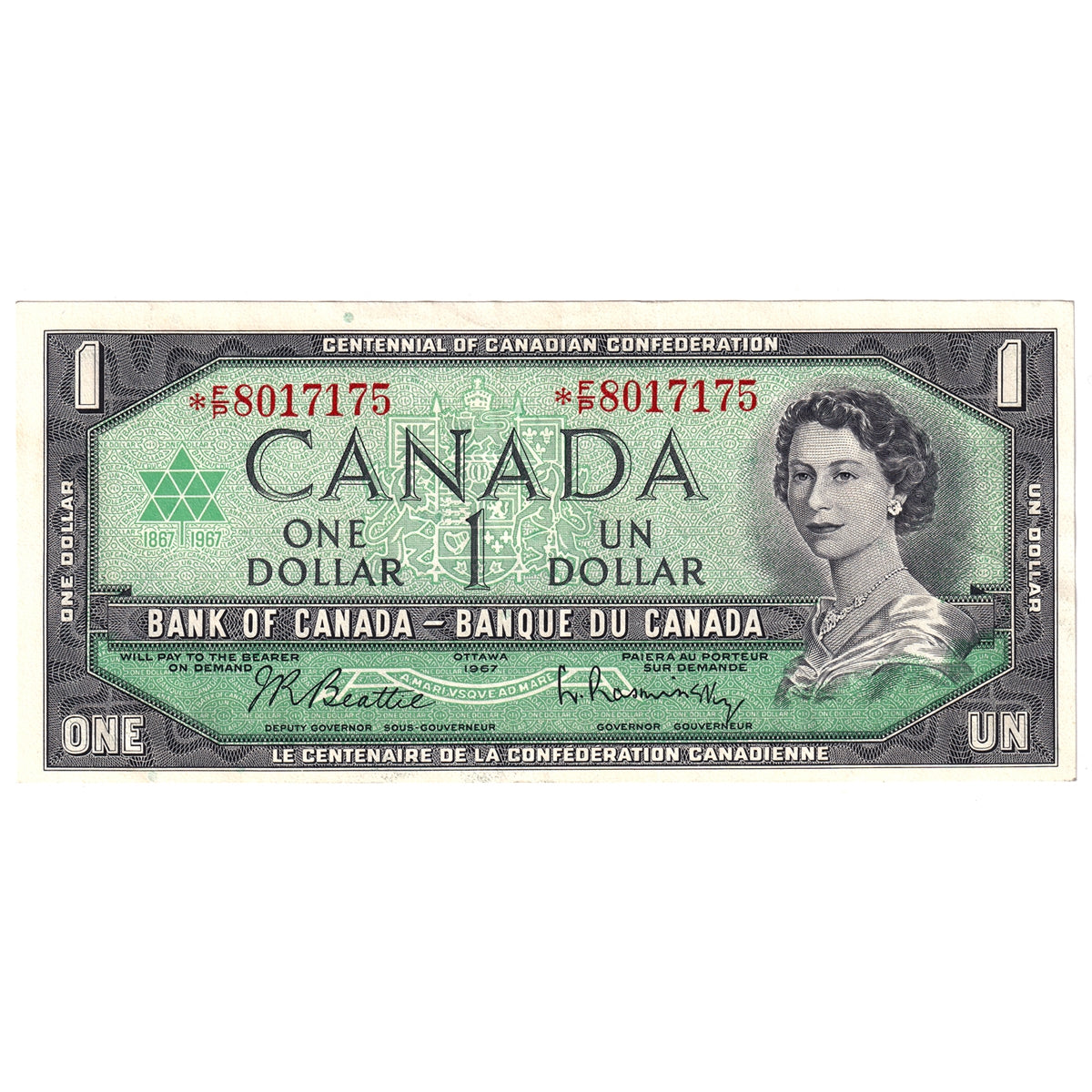 BC-45BA-i 1967 Canada $1 Beattie-Rasminsky, *F/M, Extra Fine (EF40)