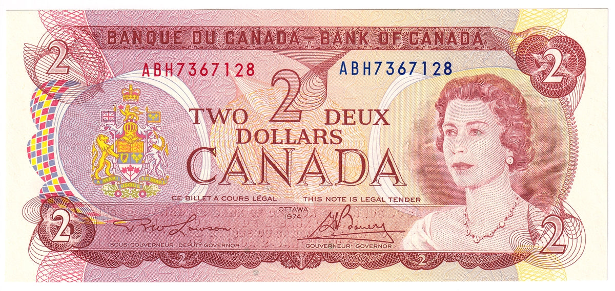 BC-47a-i 1974 Canada $2 Lawson-Bouey, ABH, AU-UNC (AU55)