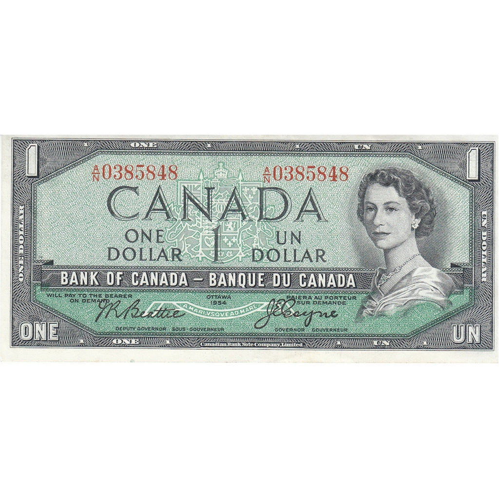 BC-37a 1954 Canada $1 Beattie-Coyne, A/N, Almost Uncirculated (AU50)