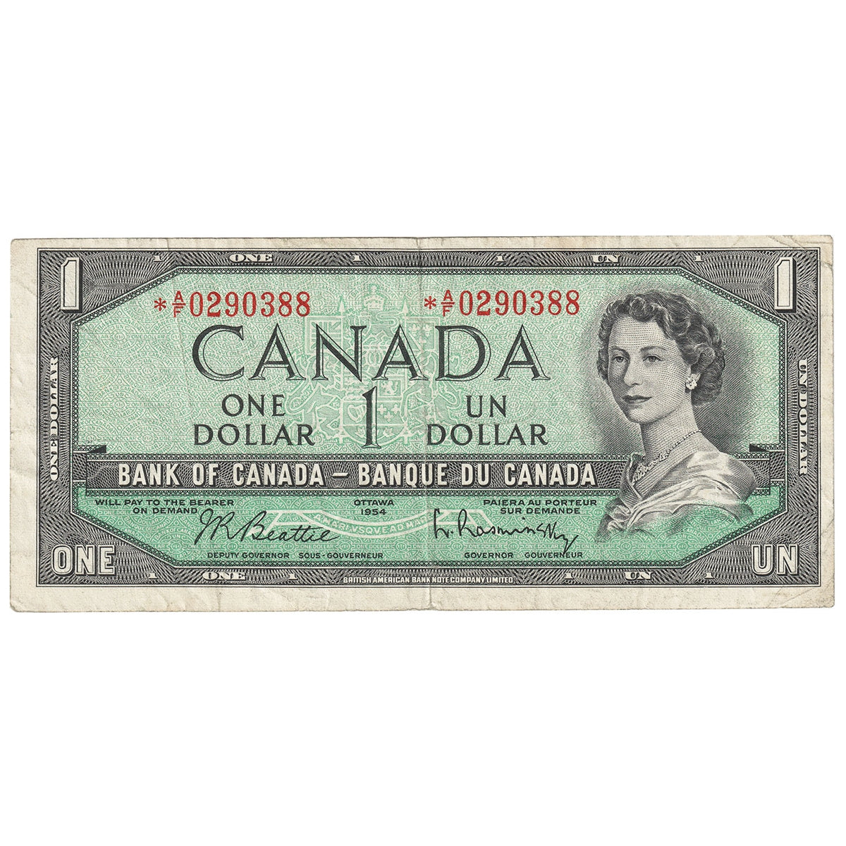 BC-37bA-i 1954 Canada $1 Beattie-Rasminsky, *A/F, F-VF (F15)