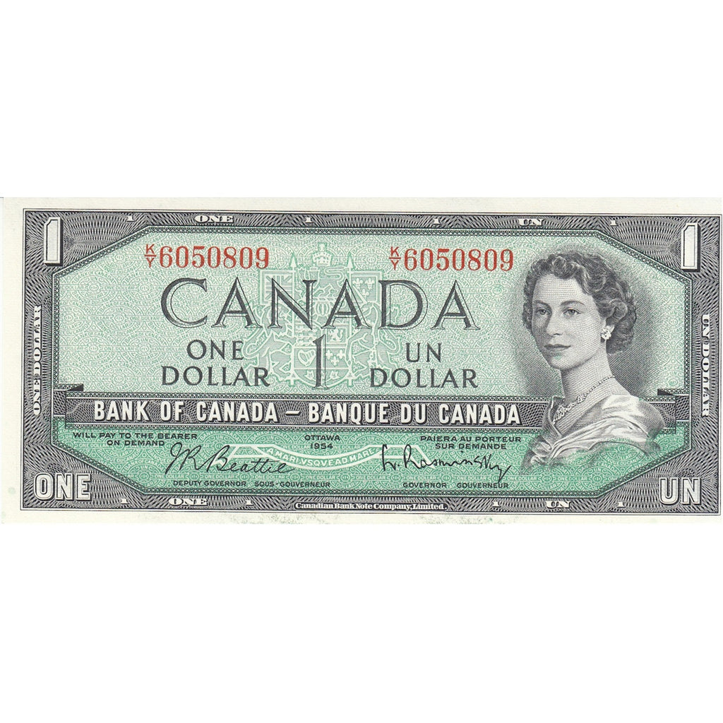BC-37b 1954 Canada $1 Beattie-Rasminsky, K/Y, AU-UNC (AU55)
