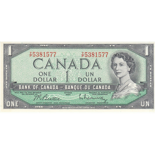 BC-37b-i 1954 Canada $1 Beattie-Rasminsky, Y/P, CUNC