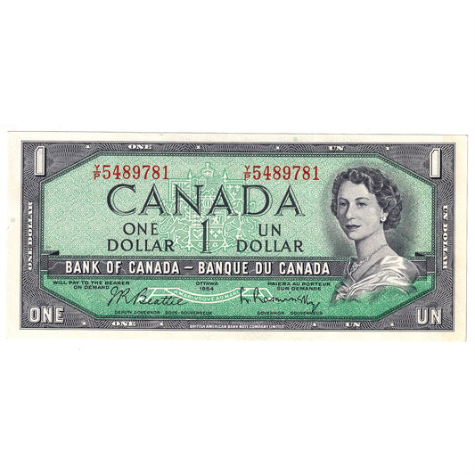 BC-37b-i 1954 Canada $1 Beattie-Rasminsky, Y/P, AU-UNC