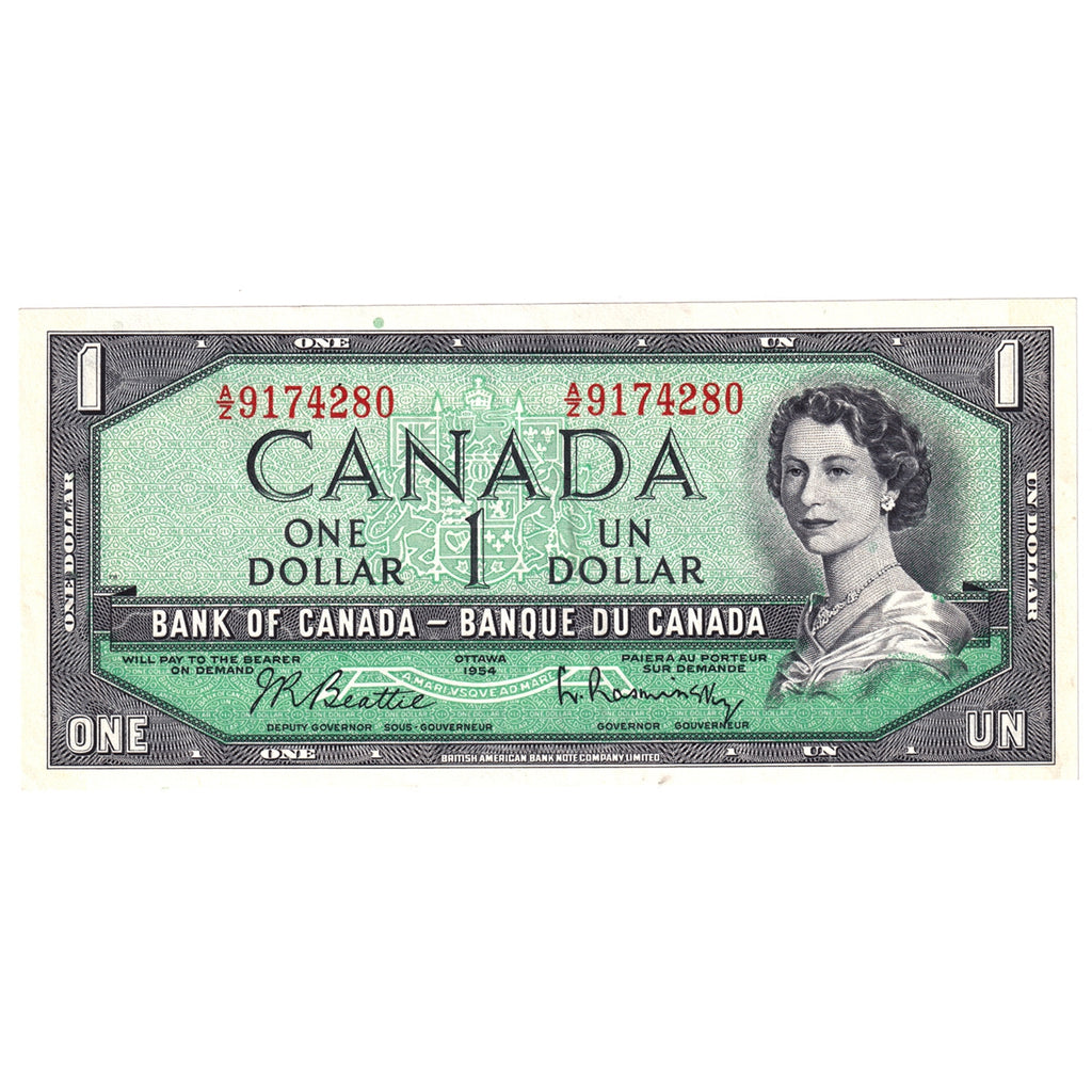 BC-37b-i 1954 Canada $1 Beattie-Rasminsky, A/Z, EF-AU (EF45)