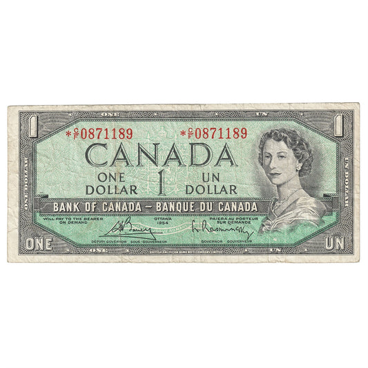 BC-37cA 1954 Canada $1 Bouey-Rasminsky, *C/F, Circ