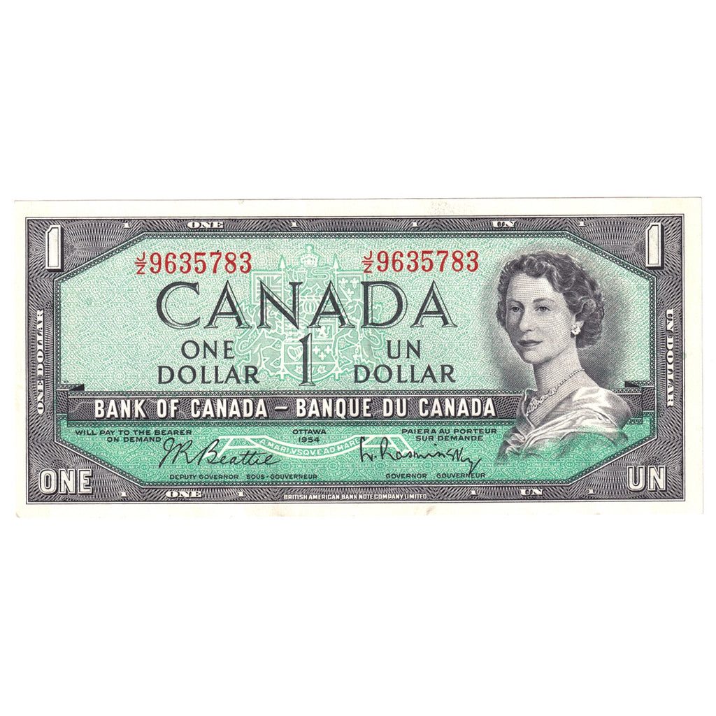 BC-37b-i 1954 Canada $1 Beattie-Rasminsky, J/Z, Extra Fine (EF40)