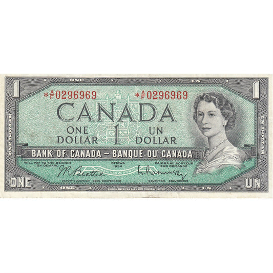 BC-37bA-i 1954 Canada $1 Beattie-Rasminsky, *A/F, VF