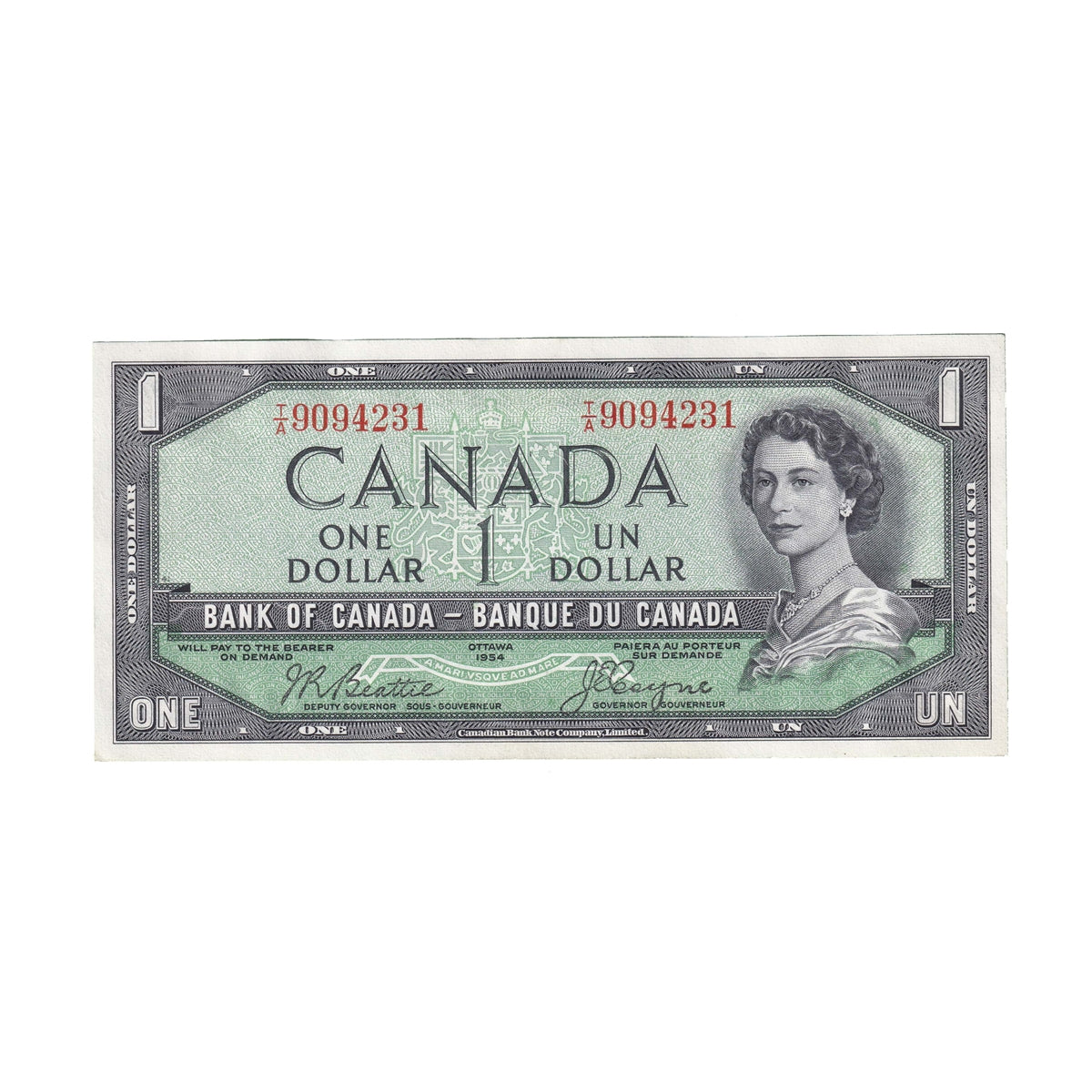 BC-37a 1954 Canada $1 Beattie-Coyne, T/A, Uncirculated (MS60)