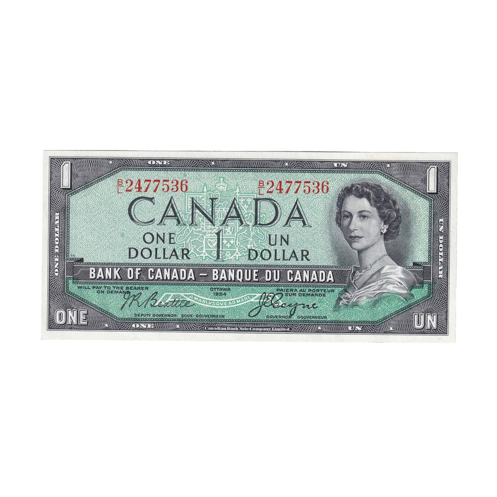 BC-37a 1954 Canada $1 Beattie-Coyne, B/L, AU-UNC (AU55)