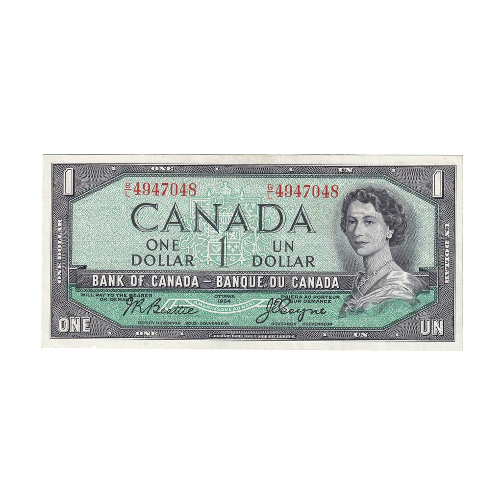 BC-37a 1954 Canada $1 Beattie-Coyne, B/L, Almost Uncirculated (AU50)
