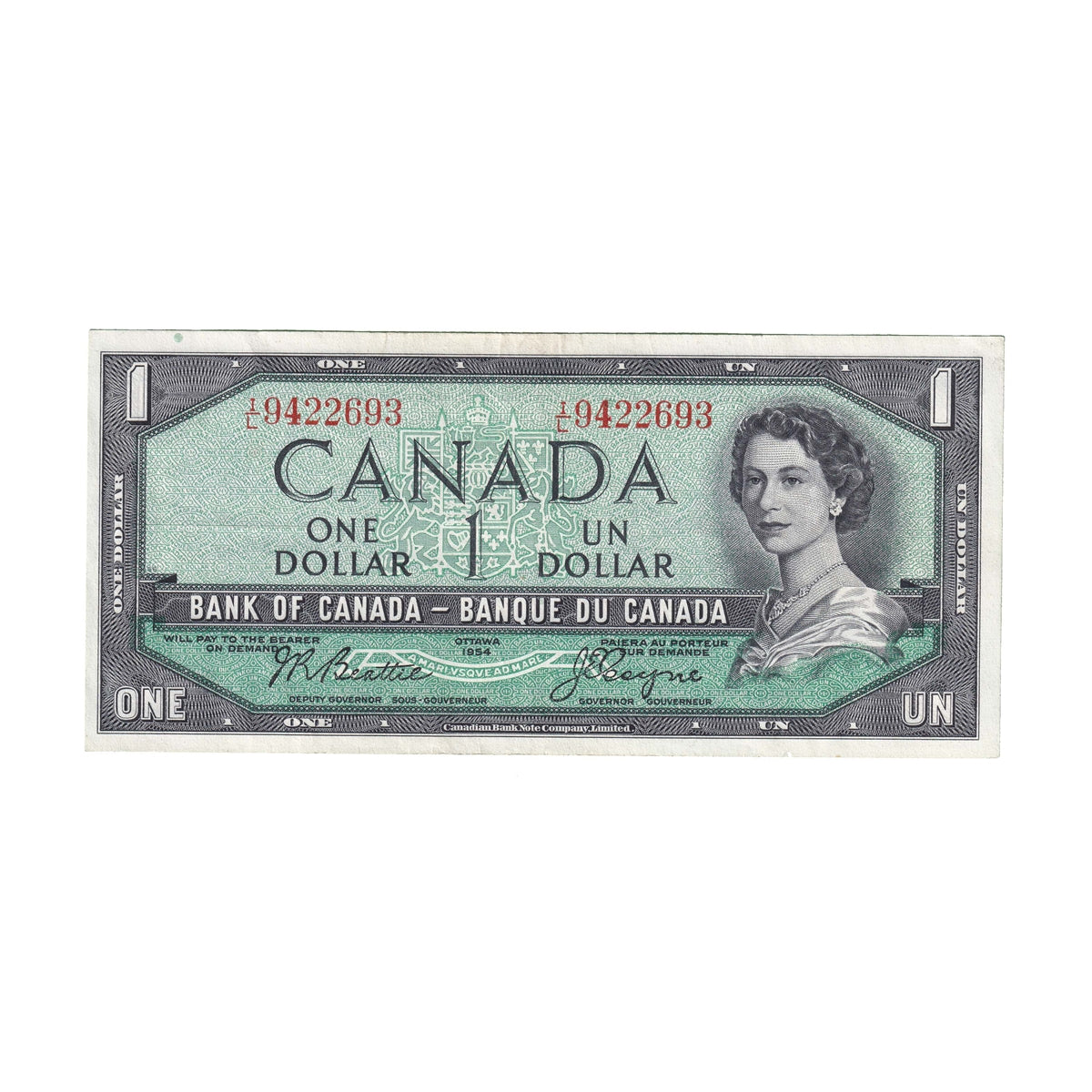 BC-37a 1954 Canada $1 Beattie-Coyne, I/L, Extra Fine (EF40)