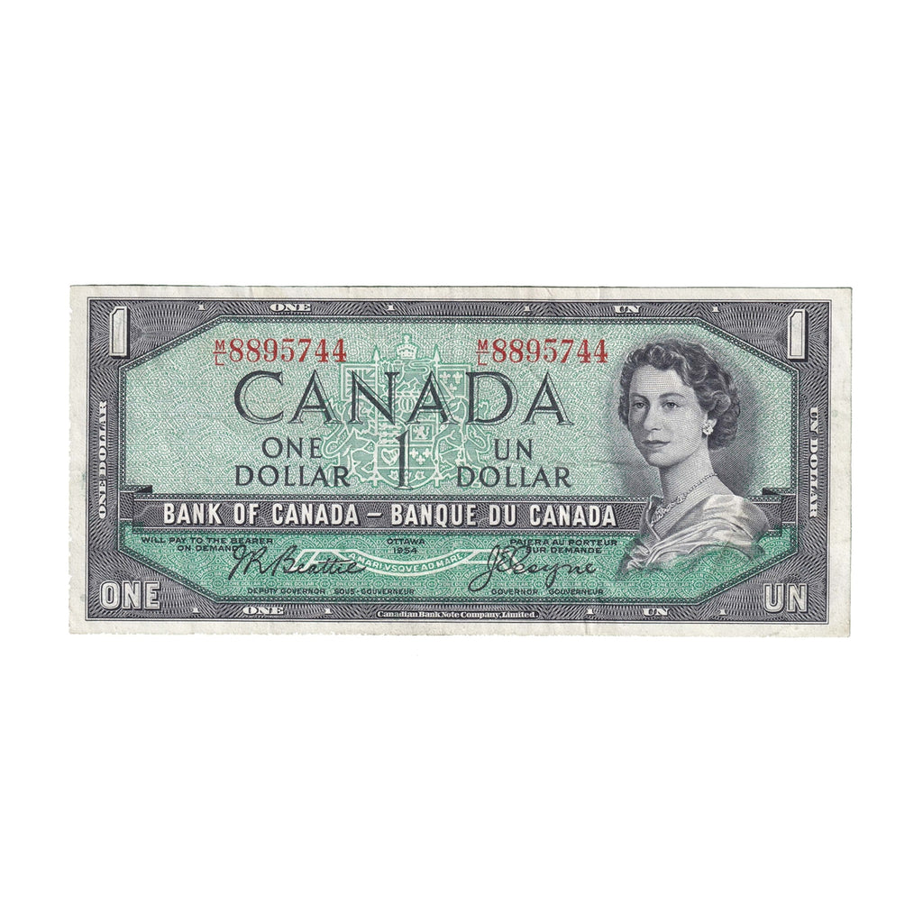 BC-37a 1954 Canada $1 Beattie-Coyne, M/L, VF-EF (VF30)