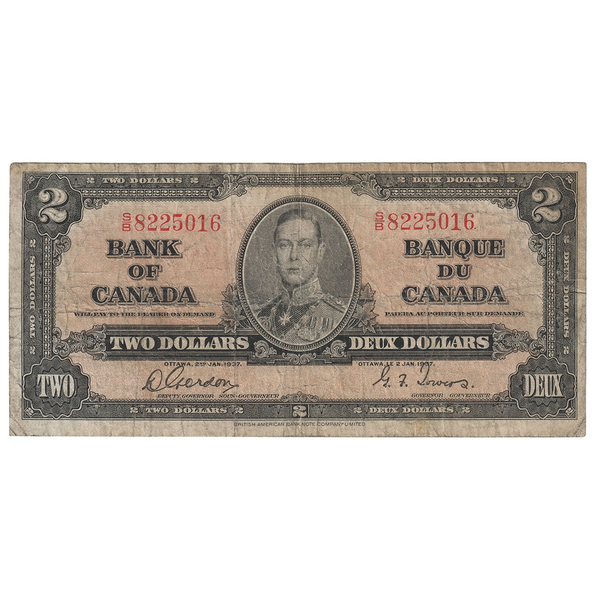 BC-22b 1937 Canada $2 Gordon-Towers, S/B, Very Good (VG8)