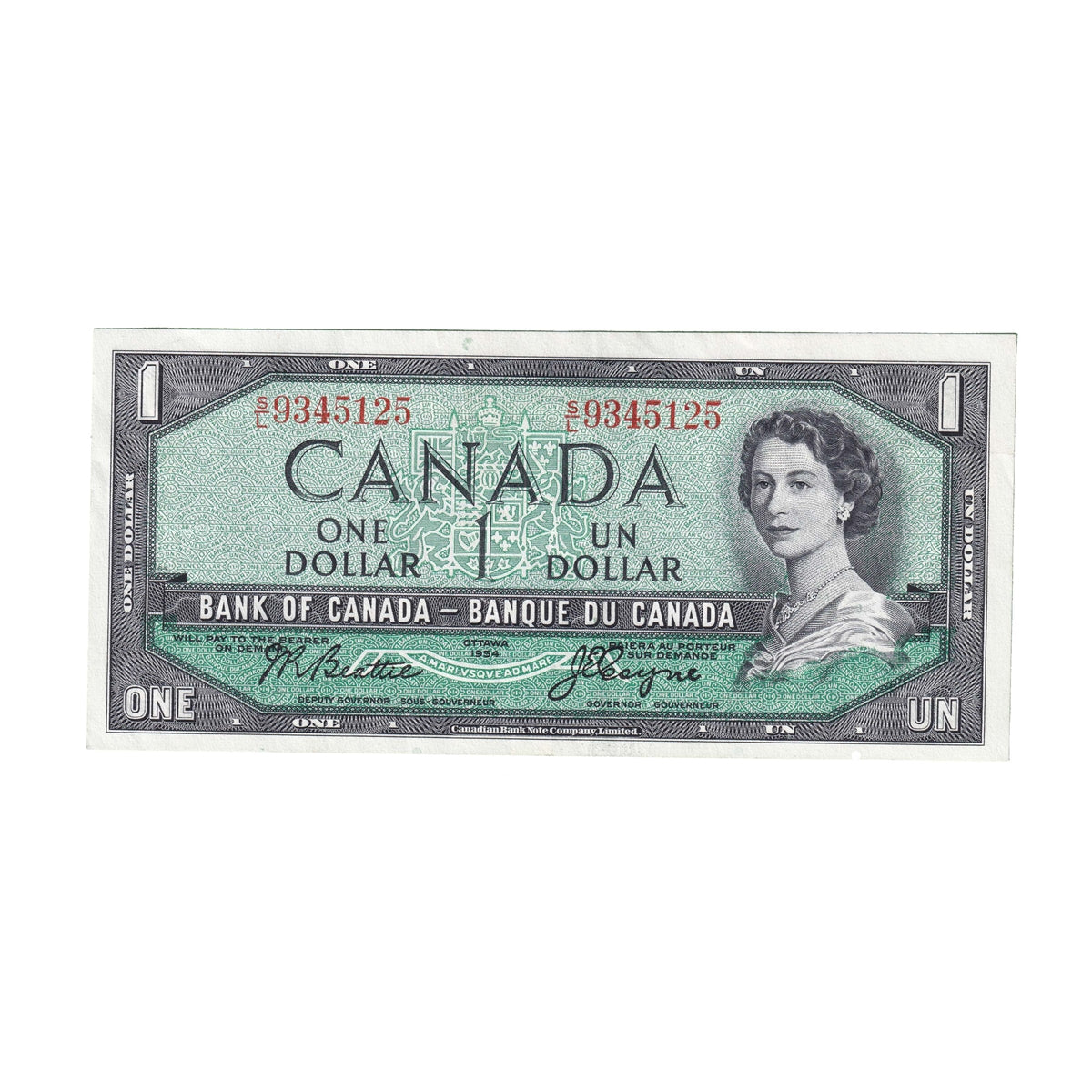 BC-37a 1954 Canada $1 Beattie-Coyne, S/L, Extra Fine (EF40)