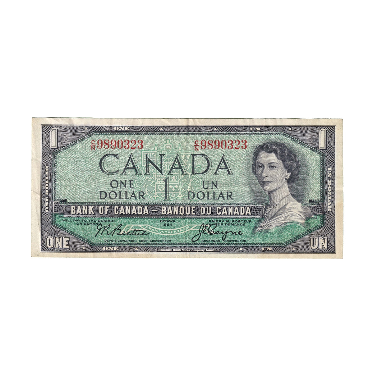BC-37a 1954 Canada $1 Beattie-Coyne, C/N, VF-EF (VF30)