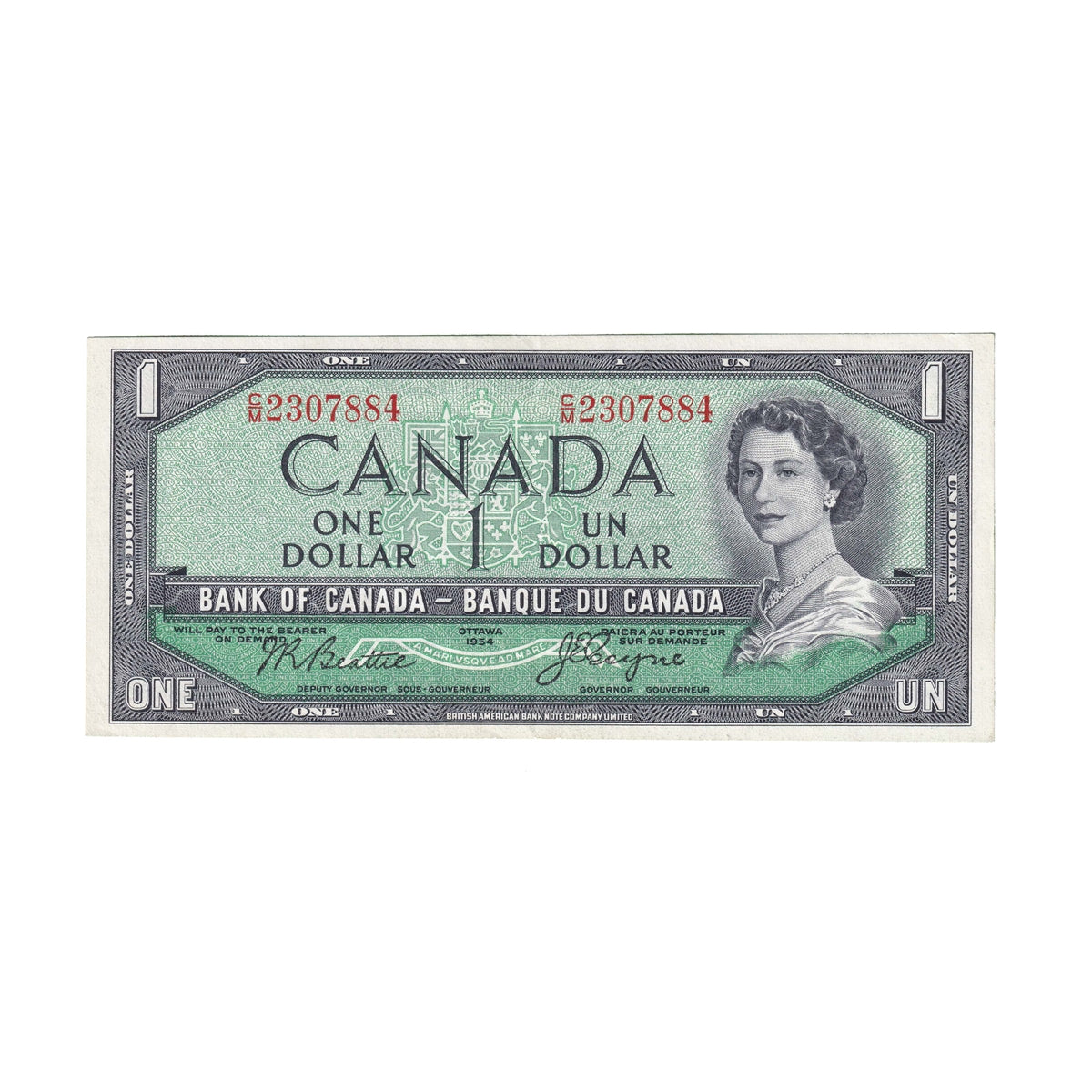 BC-37a-i 1954 Canada $1 Beattie-Coyne, C/M, EF-AU (EF45)