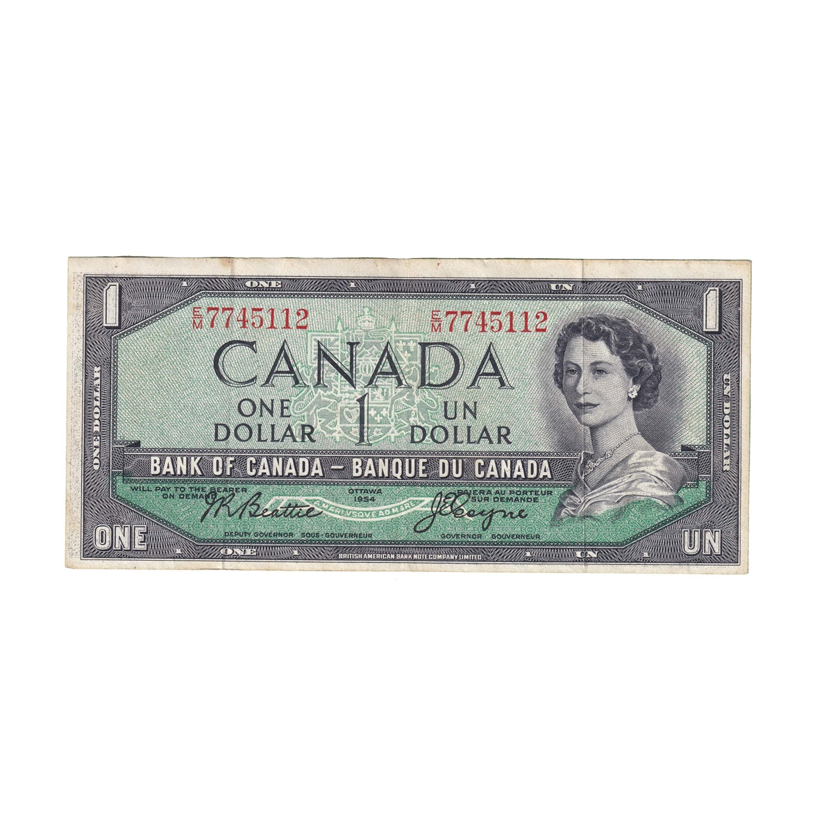BC-37a-i 1954 Canada $1 Beattie-Coyne, E/M, VF-EF (VF30)