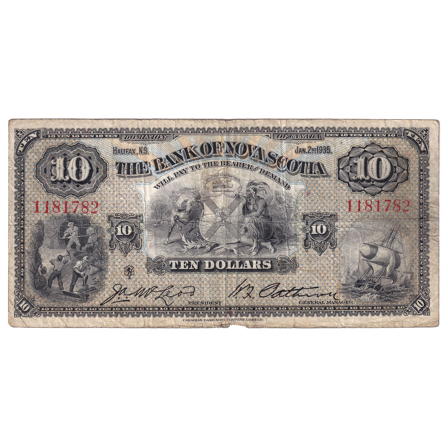 550-36-04 1935 Bank of Nova Scotia $10 McLeod-Patterson, VG-F (VG10)