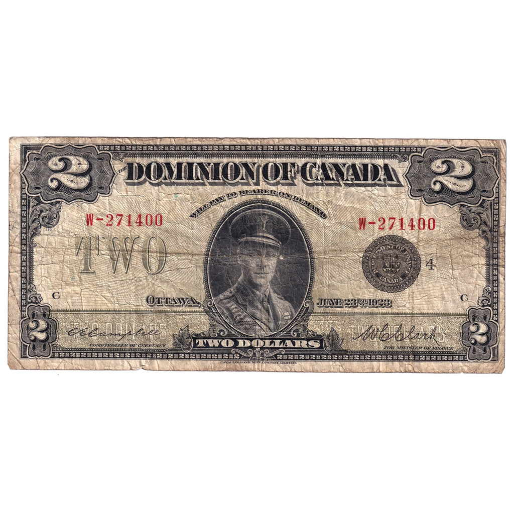 DC-26l 1923 Dominion $1 Campbell-Clark, Black Seal 4, Series W, Very Good (VG8)