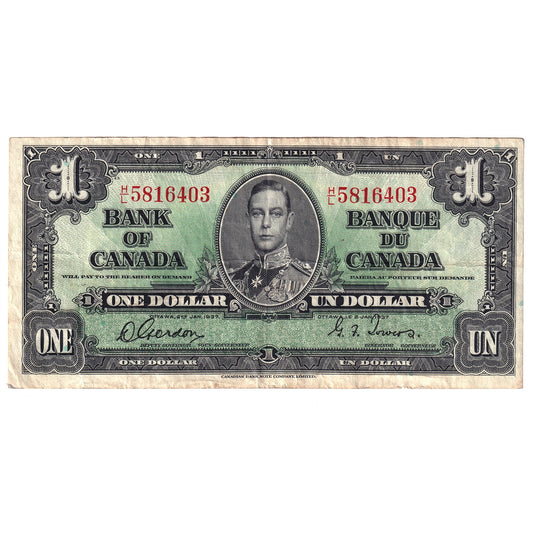 BC-21c 1937 Canada $1 Gordon-Towers, H/L, VF