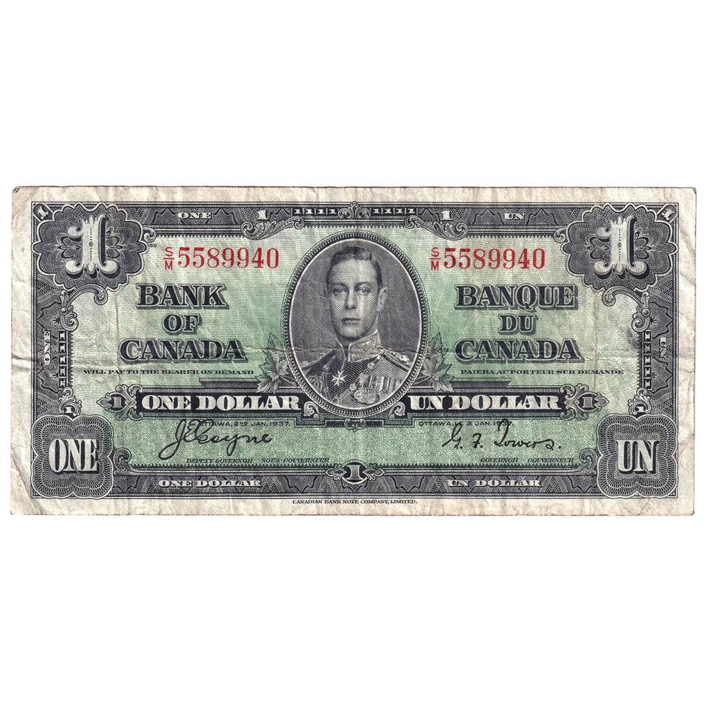 BC-21c 1937 Canada $1 Gordon-Towers, S/M, F-VF (F15)