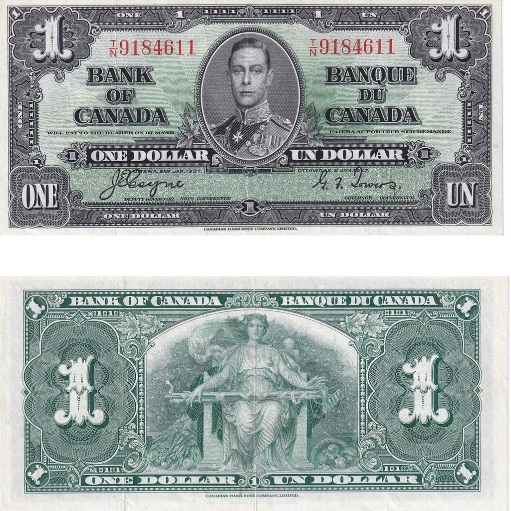BC-21d 1937 Canada $1 Coyne-Towers, T/N, VF-EF
