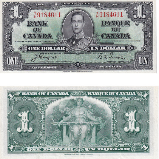 BC-21d 1937 Canada $1 Coyne-Towers, T/N, VF-EF