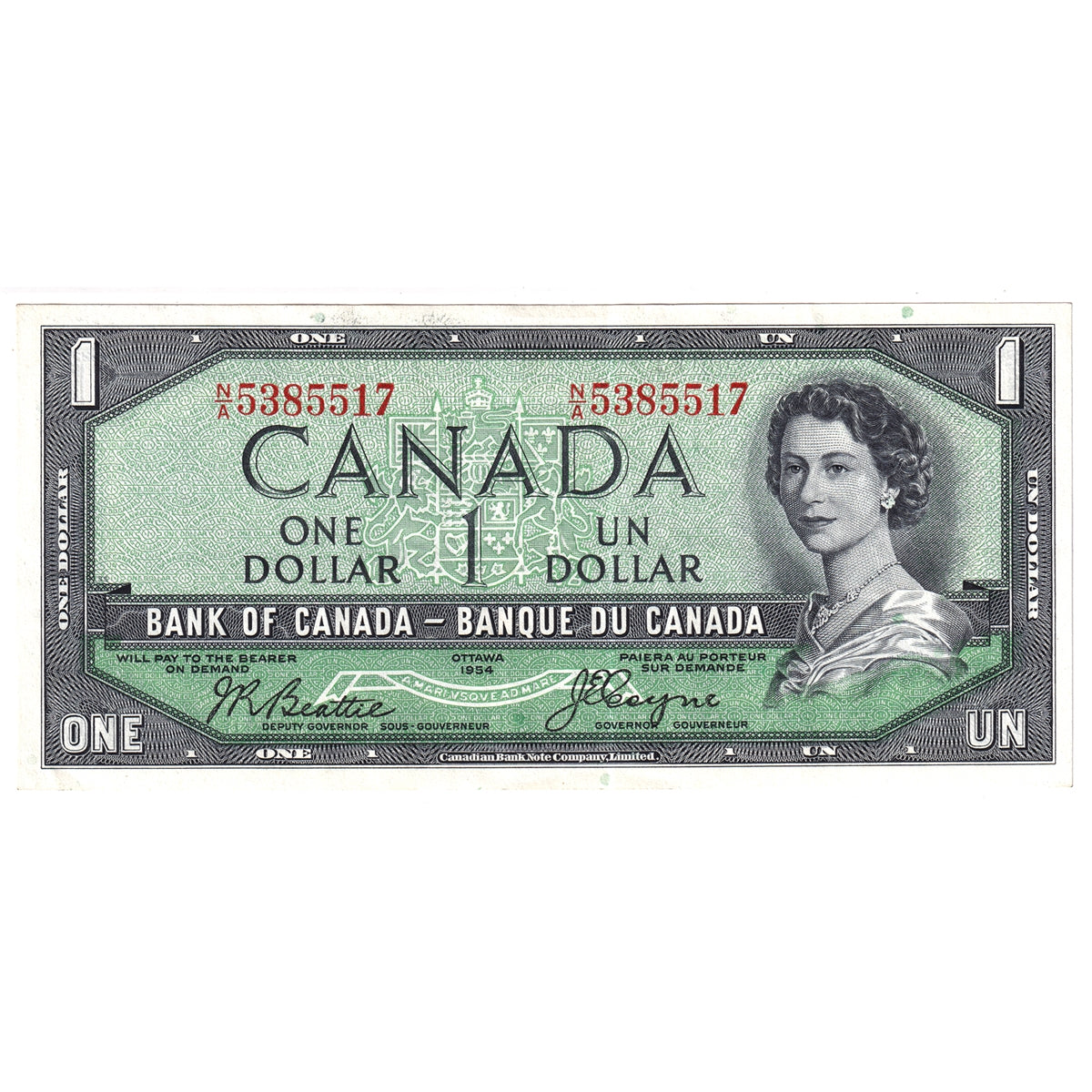 BC-29b 1954 Canada $1 Beattie-Coyne, Devil's Face, N/A, EF-AU (EF45)