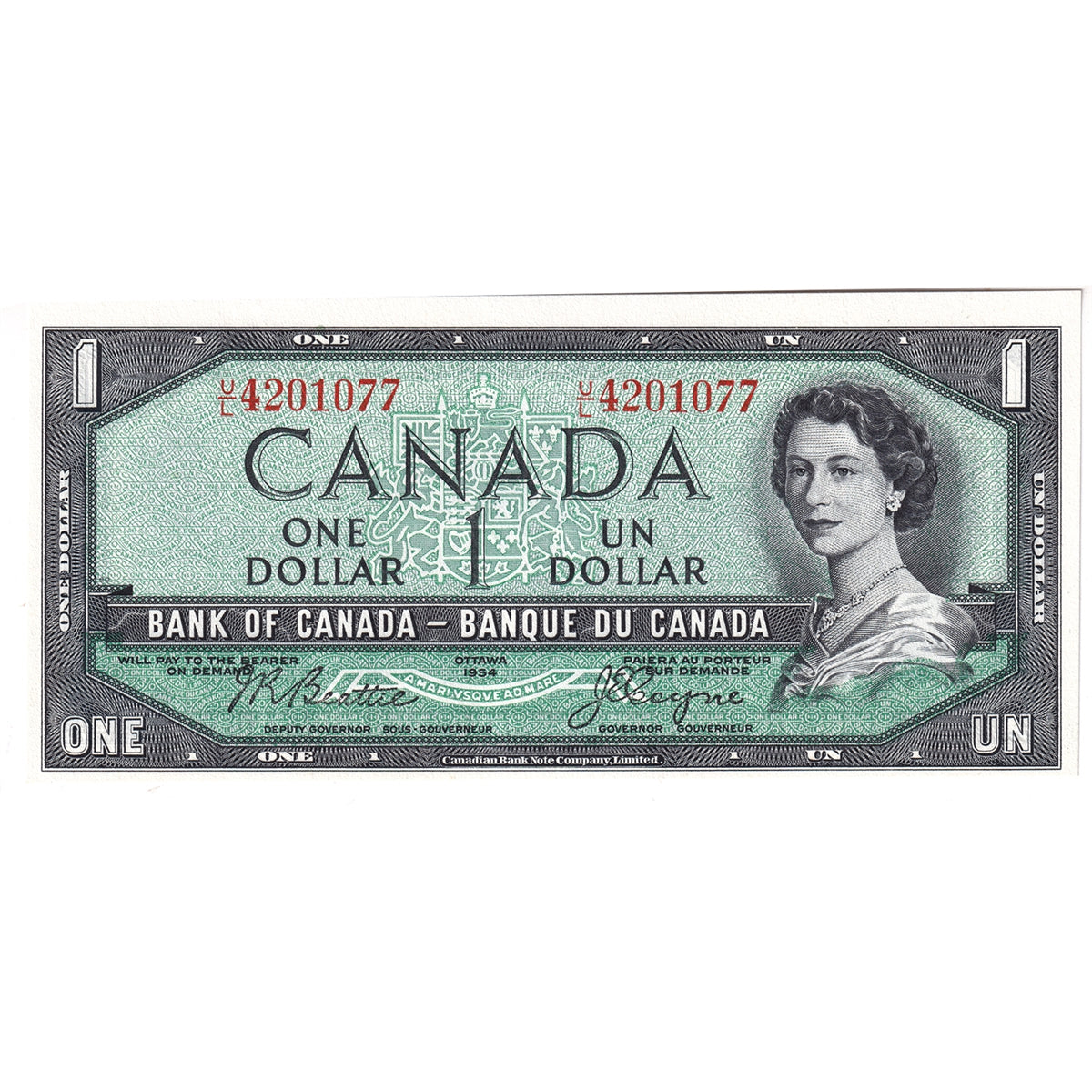BC-37a 1954 Canada $1 Beattie-Coyne, U/L, Choice Uncirculated (CUNC63)
