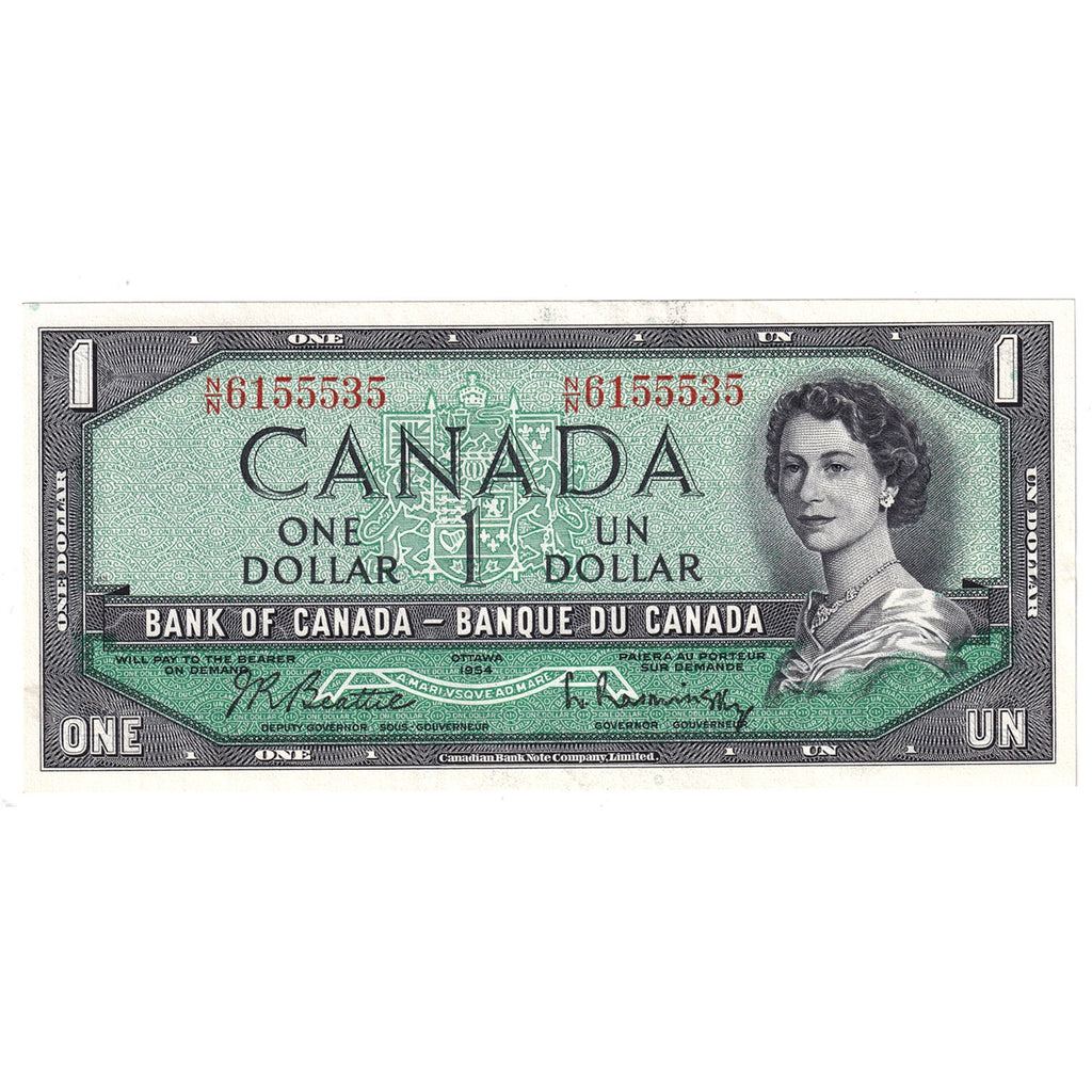 BC-37b 1954 Canada $1 Beattie-Rasminsky, N/N, Almost Uncirculated (AU50)