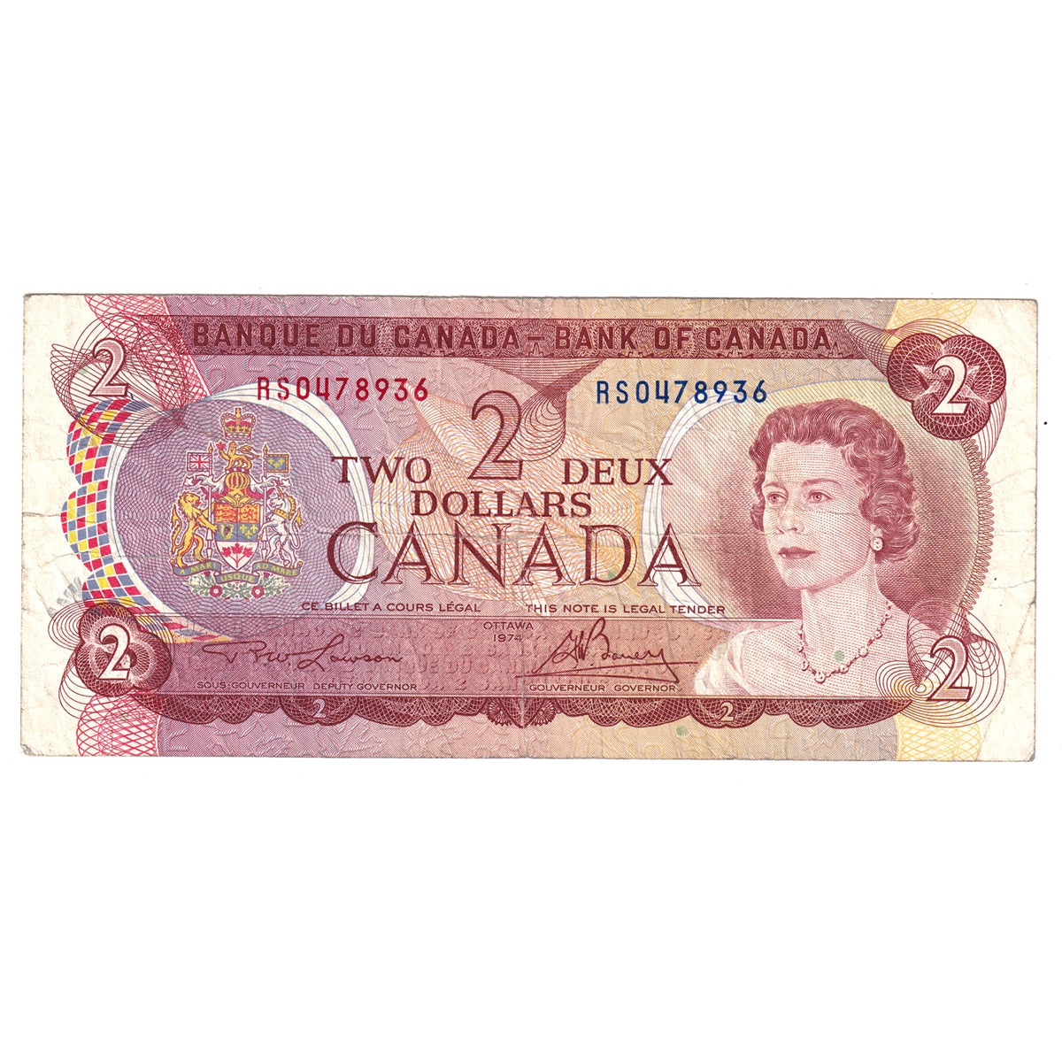 BC-47aT 1974 Canada $2 Test Note, Lawson-Bouey, RS, Fine (F12)