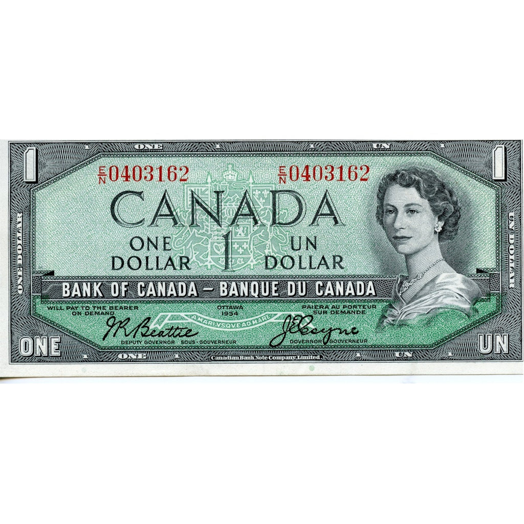 BC-37a 1954 Canada $1 Beattie-Coyne, E/N, AU-UNC (AU55)