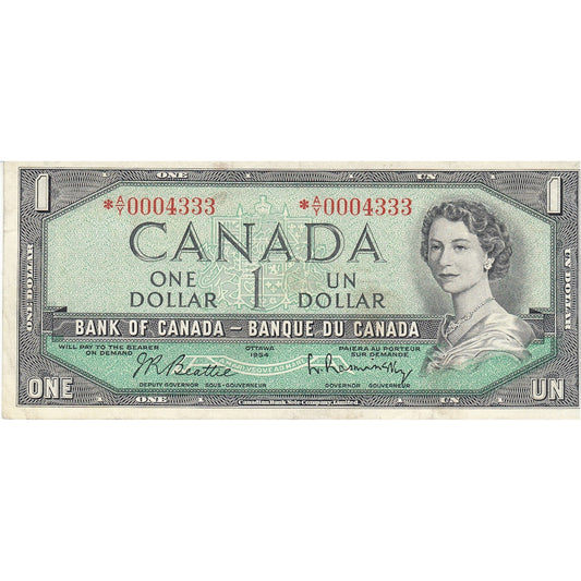 BC-37bA 1954 Canada $1 Beattie-Rasminsky, *A/Y, F-VF