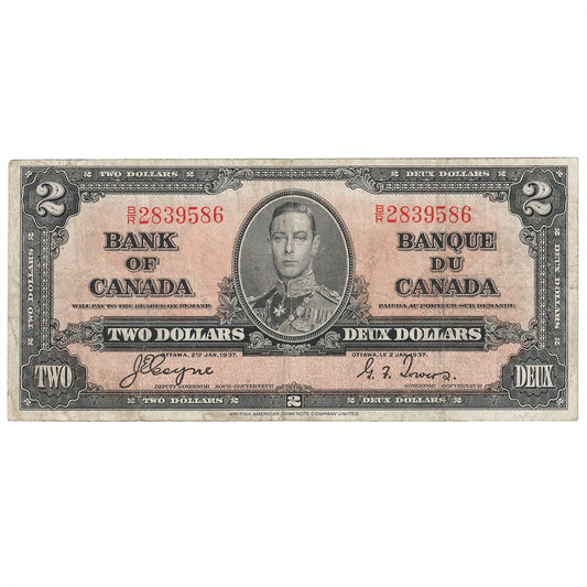 BC-22c 1937 Canada $2 Coyne-Towers, B/R, VG-F