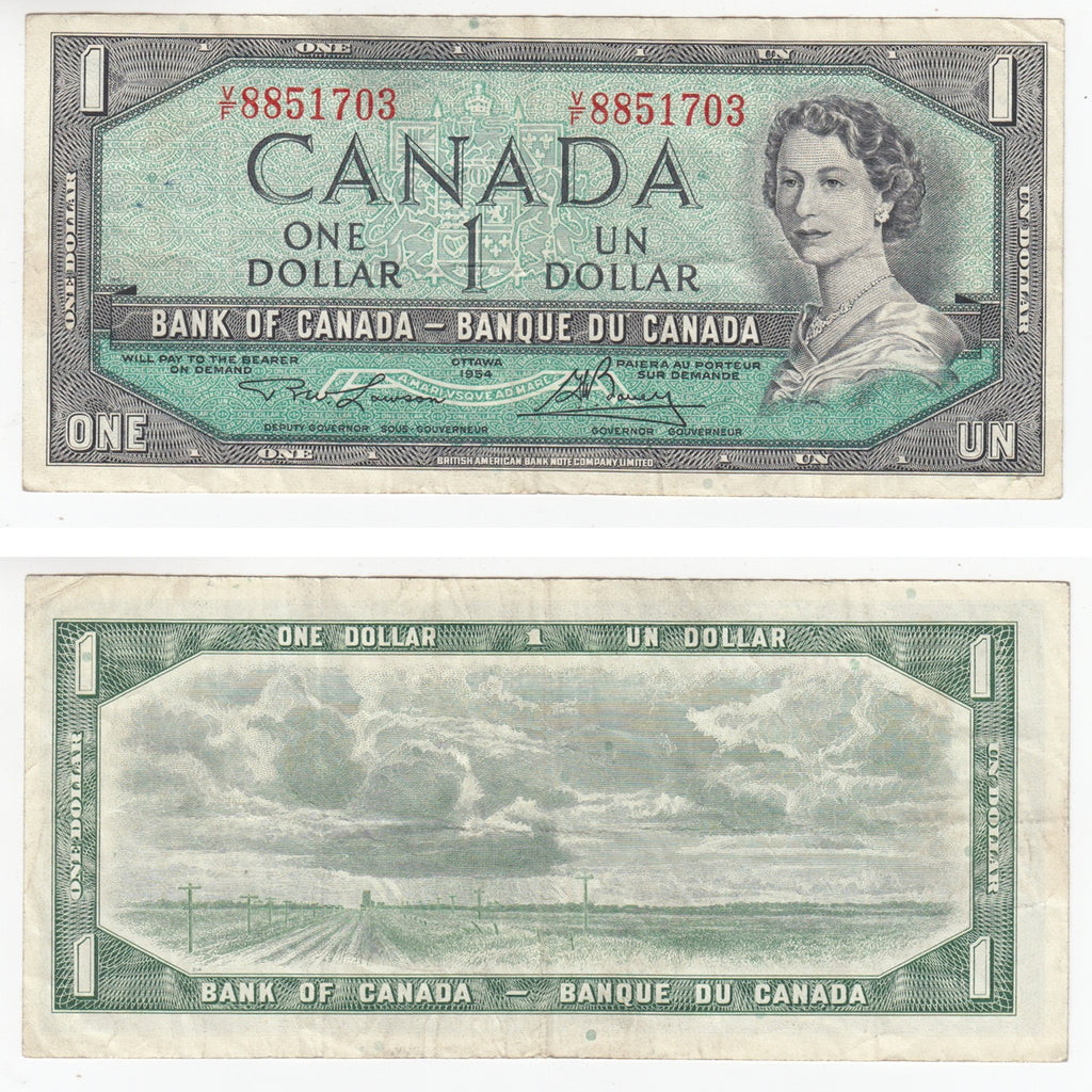 BC-37d 1954 Canada $1 Lawson-Bouey, V/F, Very Fine (VF20)