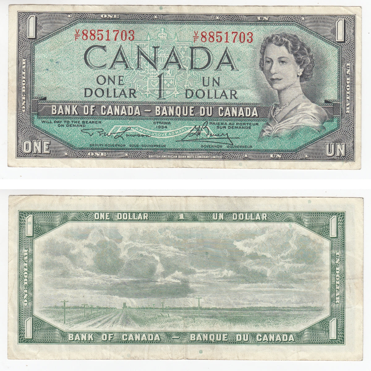 BC-37d 1954 Canada $1 Lawson-Bouey, V/F, Very Fine (VF20)