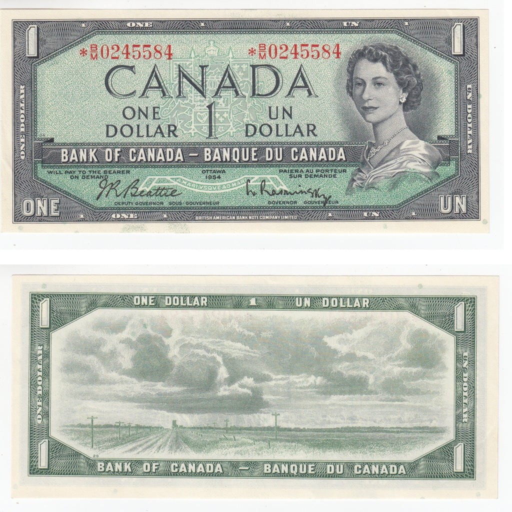 BC-37bA-i 1954 Canada $1 Beattie-Rasminsky, *B/M, AU-UNC (AU55)