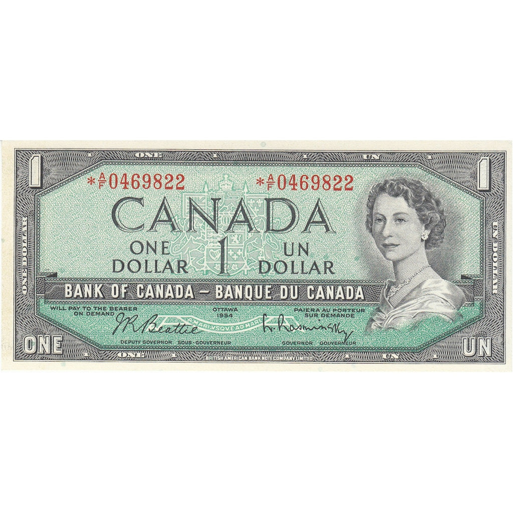 BC-37BA-i 1954 Canada $1 Beattie-Rasminsky, *A/F, Uncirculated (MS60)