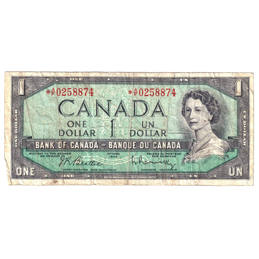 BC-37bA-i 1954 Canada $1 Beattie-Rasminsky, *A/F, Circ