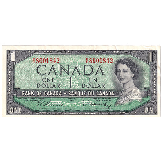 BC-37b-i 1954 Canada $1 Beattie-Rasminsky, E/P, EF