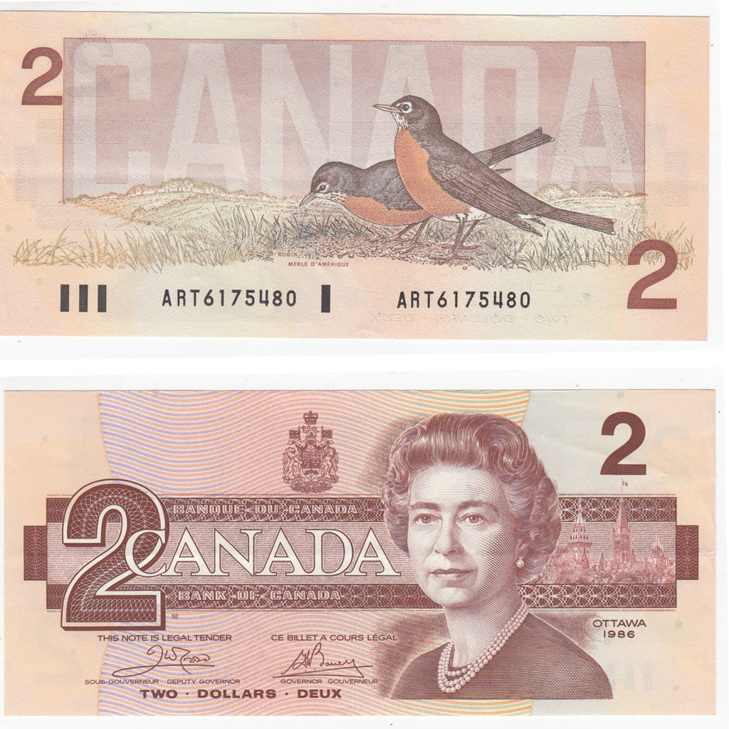 BC-55a 1986 Canada $2 Crow-Bouey, ART, Almost Uncirculated (AU50)