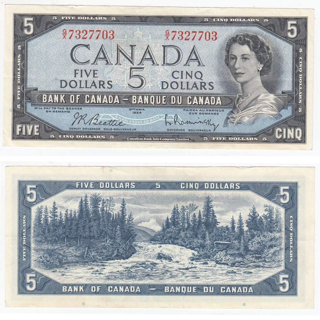 BC-39b 1954 Canada $5 Beattie-Rasminsky, G/X, VF-EF (VF30)