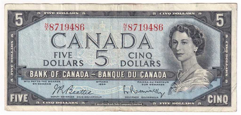 BC-39b 1954 Canada $5 Beattie-Rasminsky, N/X, F-VF (F15)