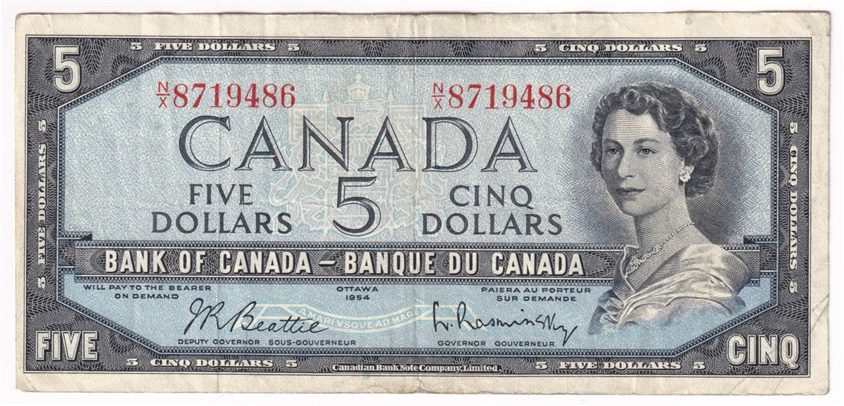 BC-39b 1954 Canada $5 Beattie-Rasminsky, N/X, F-VF (F15)