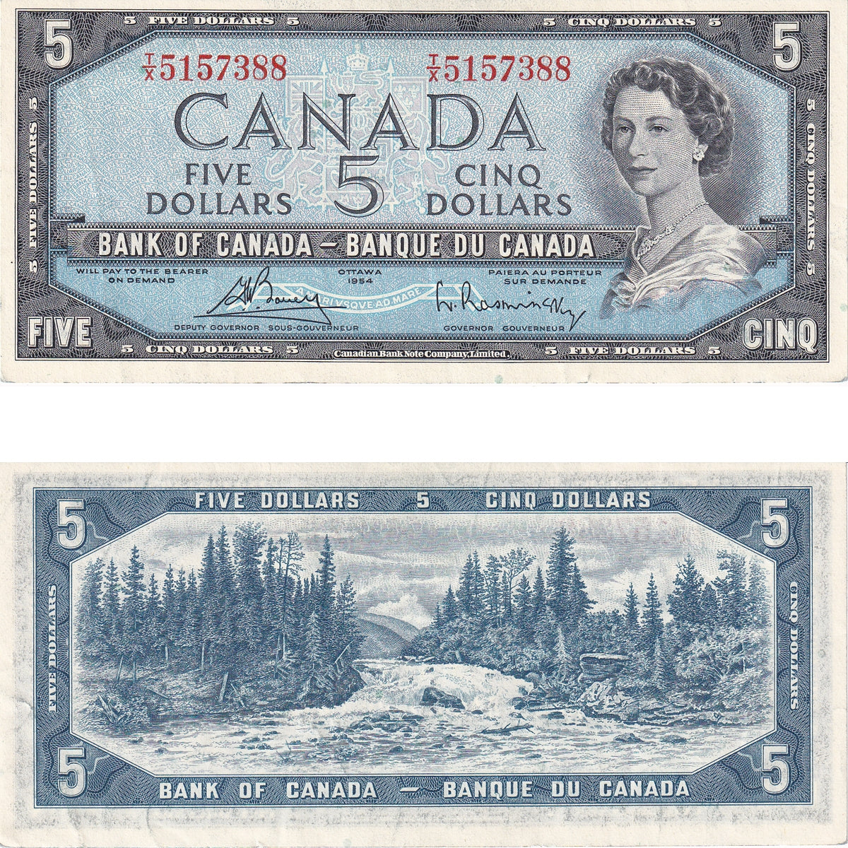 BC-39c 1954 Canada $5 Bouey-Rasminsky, T/X, Extra Fine (EF40)