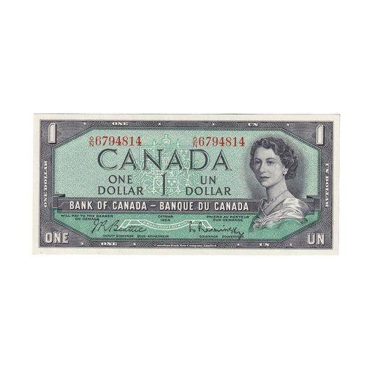 BC-37b 1954 Canada $1 Beattie-Rasminsky, O/N, Choice Uncirculated (CUNC63)