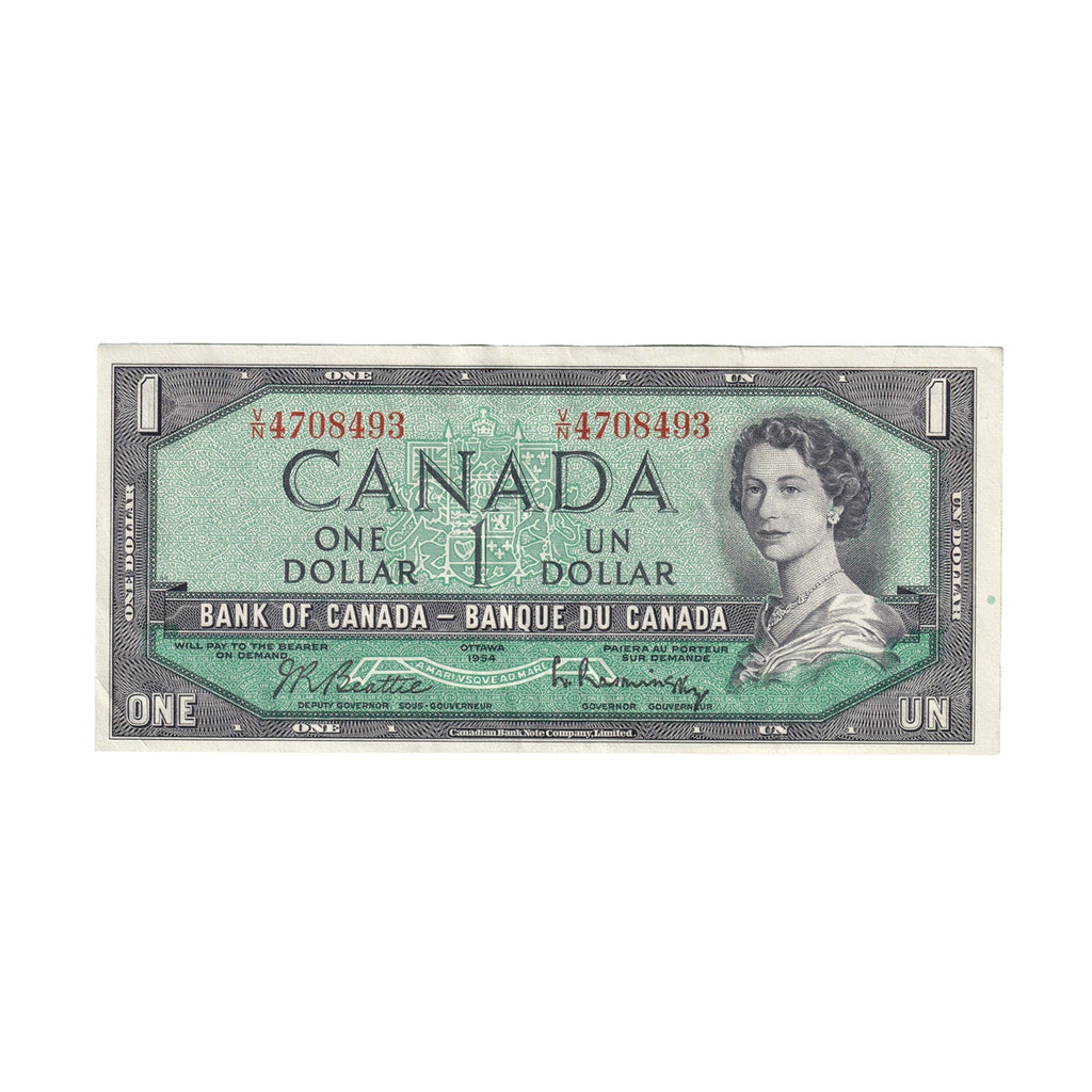 BC-37b 1954 Canada $1 Beattie-Rasminsky, V/N, EF-AU (EF45)