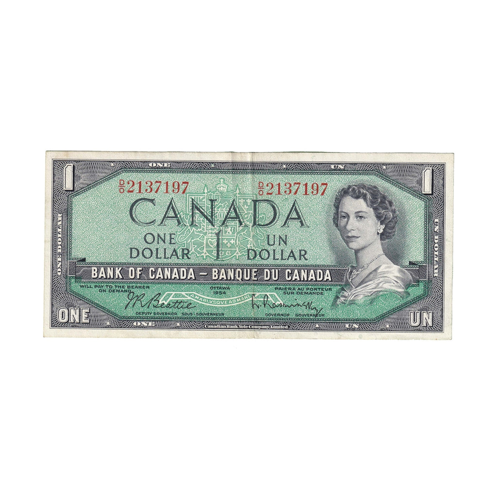 BC-37b 1954 Canada $1 Beattie-Rasminsky, D/O, Extra Fine (EF40)